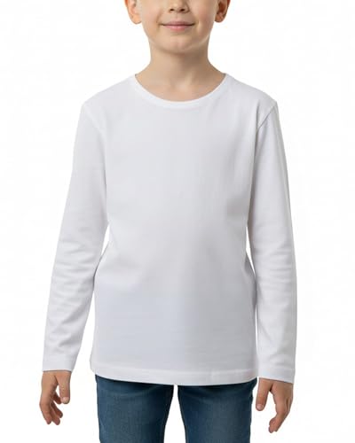 Boys Cotton Long Sleeve Shirts Soft Breathable Crewneck Tees for Kids, Fashion Basic Tops 4-12 Years