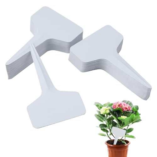 100pcs Etiquetas Plantas, Unidades para Exteriores Resistentes a la Intemperie 6 x 10 cm de Plástico Color Blanco para Jardín Hierbas Bancal Exterior Forma T Suministros de Jardín Plastic para Plantas
