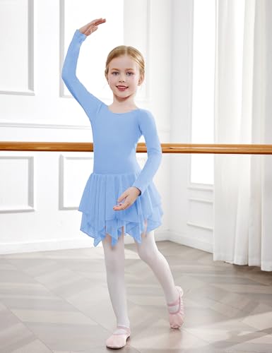 Zaclotre Collant de balé para meninas com saias irregulares de 2 camadas, vestido de dança de manga