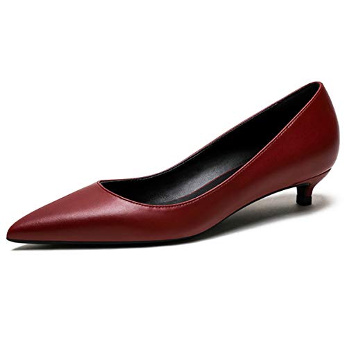 Elashe Klassische Damen Pumps | 1.4 IN Damen Kitten Heel Pumps Low Heels Hochzeitschuhe | Abend Prom Party Kleidschuhe Bordeaux-Matt EU42
