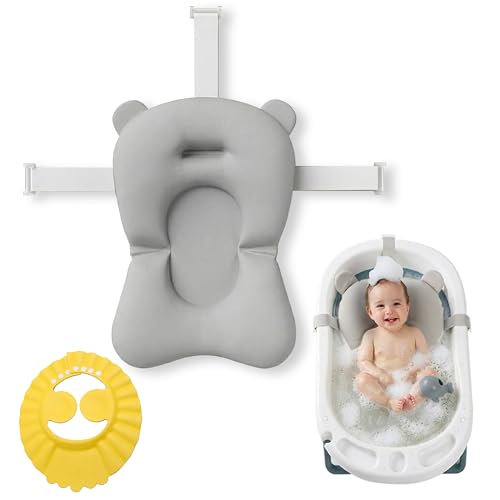 Opiniones de Dos piezas para Bebé . 47 LURKO Cojin para Bañera Bebé más Gorro de Ducha Set de 2 Piezas para Bañera para Bebé Cojín Flotante de Secado Rápido Recomendado para bebés de 0 a 12 Meses (Gris)