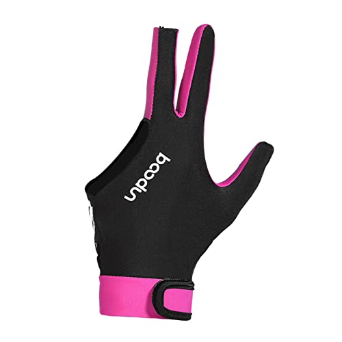 Easnea Billard-Handschuh für Snooker-Queue, Poolhandschuhe, linke Hand, 3 Finger, Spandex, Pink, Größe M