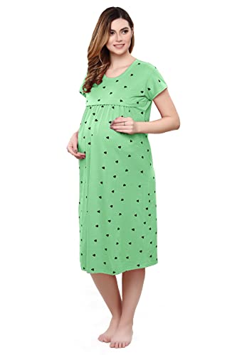 Image of TIGYWIGY Women's Cotton Printed Knee Length Maternity /Feeding /Nursing Nighty