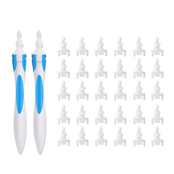 2 PCS Q-Grips Earwax Remover Safe Ear Wax Removal Tool, Spiral Ear Cleaner with 32 Pcs Soft and Flexible Replacement Tips Earwax Removal Kit Ear Wax Remover for Adults and Kids
