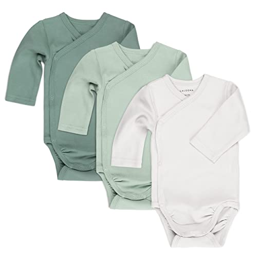 LaLoona Pack Body bebe manga larga cruzado - Bodies bebe recien nacido 3 Ud. - Body algodon bebe Certificado OekoTex 100 (Verde, 62-68) Cover
