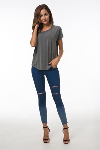 Image of Herou Women Loose Fit T-Shirts Soft Short Sleeve Crew Neck Casual Tee Tops | Lightweight,Basic,Workout,Comfortable,High Low Hem,Oversized