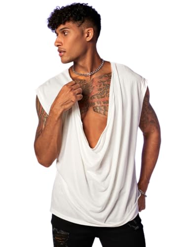 WDIRARA Men's Cowl Neck Draped Cap Sleeve Tank Top Summer Casual T Shirt Tops