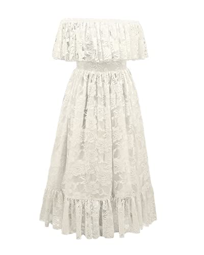 CQDY Robe de demoiselle d'honneur en dentelle pour fille - Robe blanche pour demoiselle d'honneur - Robe de princesse, de bal de promo, de mariage, de baptême, Ivoir2, 6-7 ans Cover