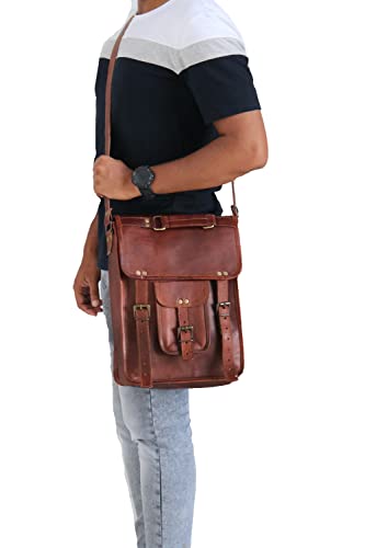 15" Leather Messenger Bag Laptop Case Office Briefcase Gift For Men Computer Distressed Shoulder Bag #TOP6
