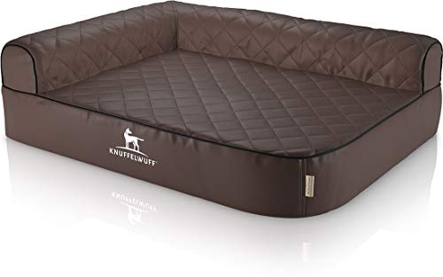 Knuffelwuff Orthopädisches Eck Hundebett Winslow aus Laser-gestepptem Kunstleder L 85 x 63cm Lehne Links Braun - Abnehmbarer Bezug - leicht zu reinigen - für große, mittelgroße und kleine Hunde
