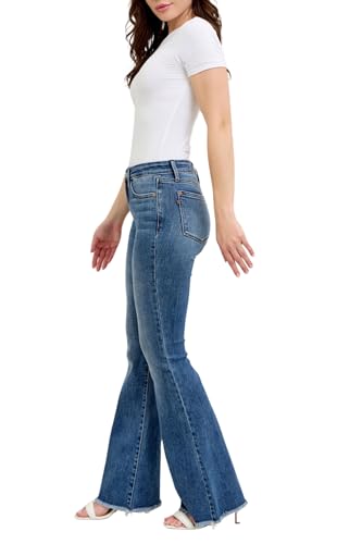 Judy Blue Mid Rise Vintage Fray Hem Flare, Inseam 33"3