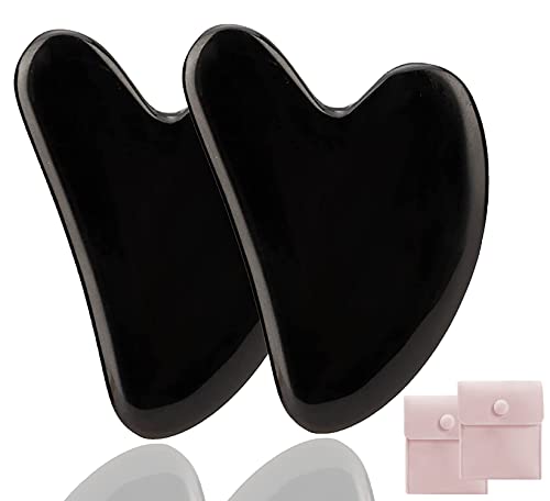 Gua Sha Lot de 2 outils de massage pour le visage, les yeux, le cou et le corps Noir