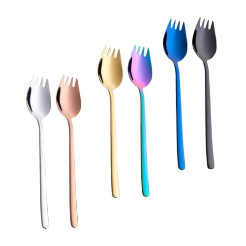 KICHOUSE Dual-use Fork Spoon 6pcs Stainless Steel Sporks Reusable Dinnerware Perfect for Home Outdoor