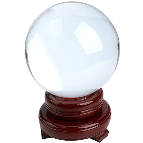 K9 100mm Crystal Clear Glass Sphere - For Meditation Divination Camera Photo Shoot Home Office Landscape Decoration Art Decoration with Wooden Base