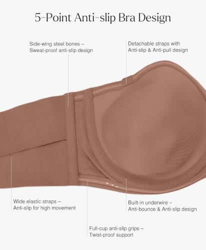 Image of Popilush Strapless Bras for Women Bandeau Unlined Bra No Padding Underwire | Party, Wedding, Comfortable for Everyday Wear