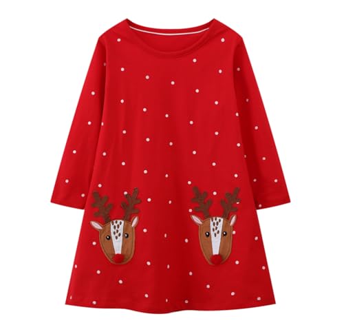HILEELANG Toddler Girl Christmas Dress Long Sleeve Fall Winter Cotton Casual BasicTunic Shirt Dresses
