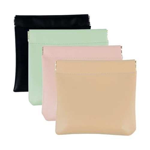 AUCCNT 4 PCS Small Makeup Bag for Purse Mini Portable Cosmetic Pouch for Women Coin Purse Lipstick Cosmetic Accessories Organizer Travel Storage Pouch Black Pink Light green Apricot