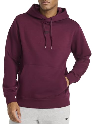 Reebok Men’s Finisher Hoodie, Standard Fit, Midweight Cotton-Poly Fleece Fabric, Black Cherry, Small