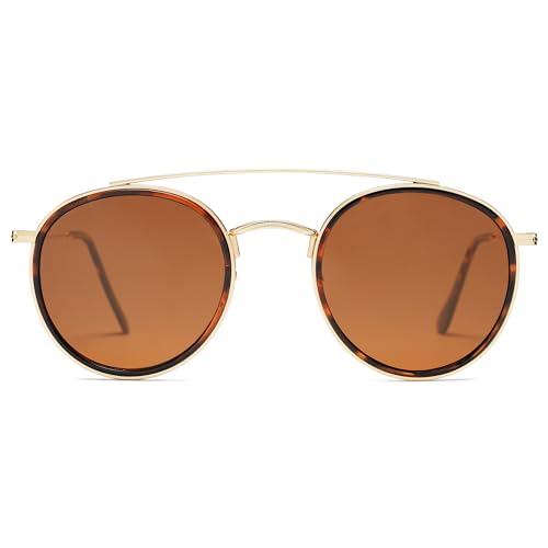 Image of SOJOS Retro Vintage Round Polarized Sunglasses for Women Men Double Bridge Circle Sunnies SJ1104