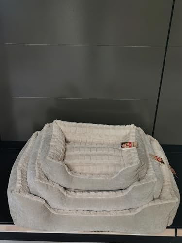 Flamingo Hundebett Verona Rechteckig Beige – A: 65 cm, B: 50 cm, C: 20 cm, Waschbar, Antislip, Warm und Zart, Stilvoll, Passt In Jedes Interieur!