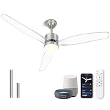 OKELI Smart Ceiling Fans with Light and Remote, Voice Control via WiFi Alexa App, 52 Inch Modern Clear Blades Brushed Nickel Alexa Ceiling Fan Reversible Dimmable LED Ceiling Fan for Living Room