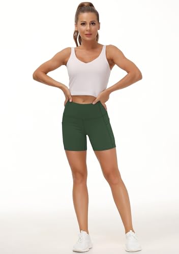 Image of THE GYM PEOPLE High Waist Yoga Shorts for Women's Tummy Control Fitness Athletic Workout Running Shorts with Deep Pockets