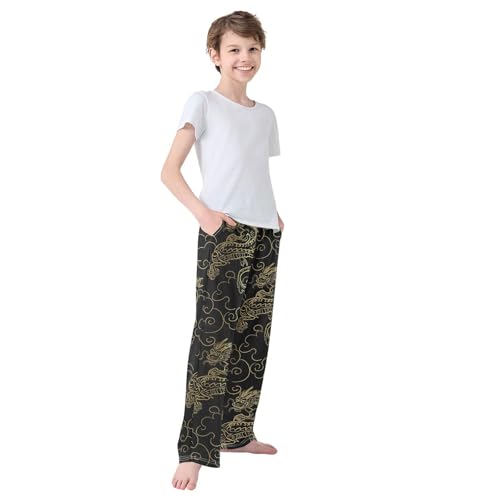 Boys' Pants Dragon Animal Black Long Bottoms Jogger Pants Elastic Waist Trousers with Pockets S-XL4
