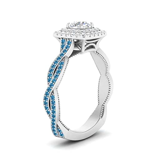 Image of Choose Your Gemstone Double Halo Twisted Shank Engagement Ring 925 Sterling Silver Round Shape Double Halo Engagement Ring Lightweight Office Wear Everyday Gift Jewelry US Size 4 to 12