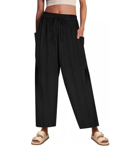 CARCOS Plus Size Pants Womens Summer Palazzo Pants Drawstring Wide Leg Harem Beach Pant with Pockets Vacation Outfits XL-5XL