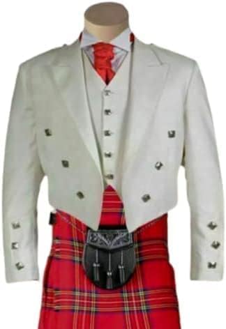 New Man's White Scottish Prince Charlie Kilt Jacket (Wool, White, 42)2