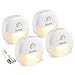 AUVON Rechargeable Motion Sensor Night Light, Warm White LED Stick-On Closet Light with Dusk to Dawn Sensor, Adjustable Brightness for Wall, Stairs, Cabinet, Hallway (4 Pack)