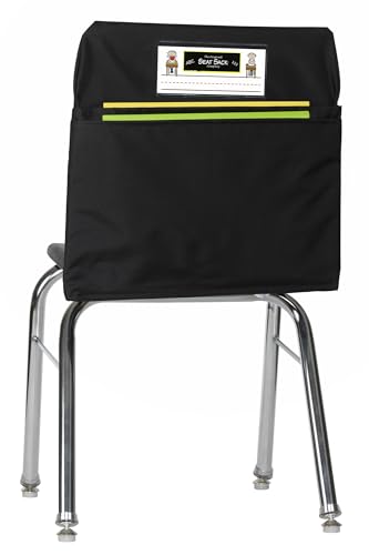 Image of Seat Sack Student Chair Storage Pocket - 14 inch, Double Pocket, Classroom Chair Organizer for Student Desks, Durable Over-the-Chair Storage, Black, 1-Pack