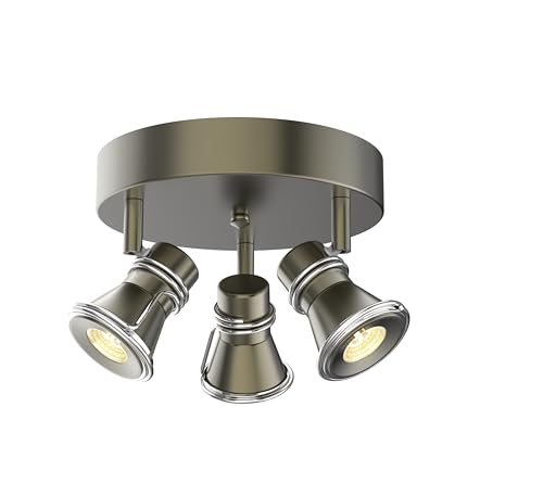 Image of 3-Light Dimmable LED Ceiling Spotlight, Industrial Gunmetal Finish Round Flush Mount Ceiling Light Fixture, Adjustable Heads with Directional Track Lighting (LED Bulbs Included)