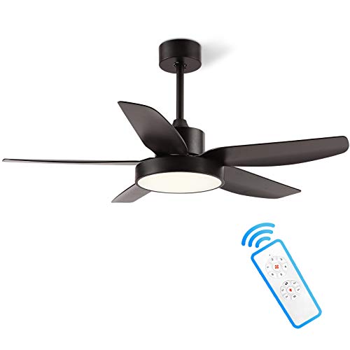 Discount 46 Inch Ceiling Fan with Light and Remote Control Black, ALUOCYI Flush Mount Ceiling Fan with 3 Color Light, 5 Blades, 6 Speeds, Noiseless Reversible Motor for Bedroom, Living Room, Indoor or Outdoor