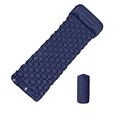アウトドアキャンプ用インフレータブルマットレス スリーピングパッド 枕付き 超軽量エアマット 内蔵インフレータポンプ ハイキング(Navy blue)