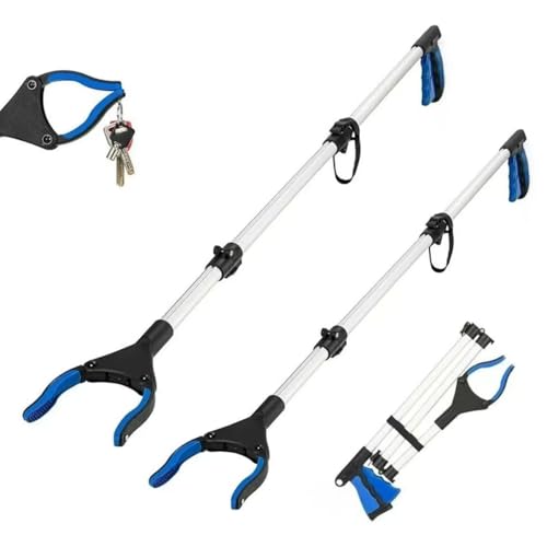 Image of 2-Pack Grabber Reacher Tool, 43 Inch Extra Long Steel Foldable Pick Up Stick with Strong Grip Magnetic,Trash Claw Grabber Tool, Hand Grabber for Reaching, Arm Extension (Blue)