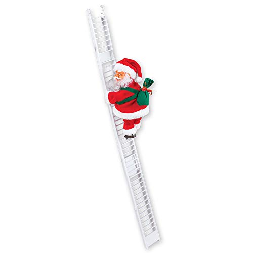 Collections Etc Singing Santa Climbing Ladder with Bag of Presents, Indoor Christmas Decoration - Sings Jingle Bells