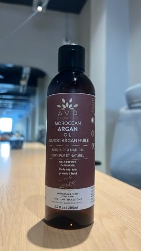 AVD ORGANICS Argan Oil, 100% Pure | for Hair, Face &amp; Skin | Cold Pressed Argan Oil for Hair | Moisturizer for Skin, Face, Body, Scalp &amp; Nails | 6.7 fl oz | Imported from Morocco