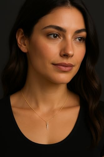 Dainty Italian Horn Necklace – 14K Gold Plated 925 Sterling Silver Cornicello Pendant – Gold Laminated Rosary Chain – 16”+2” – Made in Italy – Good Luck Talisman Jewelry for Women3