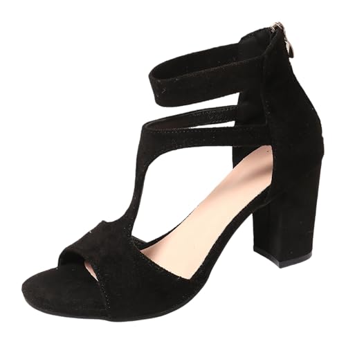 Dasongff - Sandalias para mujer, tacón Heeled, sandalias ortopédicas, cómodas, punta abierta, para mujer, tacón pequeño, con soporte para el arco, zapatos de playa, E negro., 43 EU