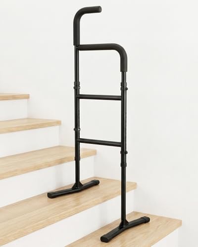 Upgraded Stair Assist Cane - Enhances Stability & Prevent Tripping 13-Level Adjustable Height Ergonomic Multi-Level Handle Portable & Sturdy Mobility Aid for Elderly - Patent Pending