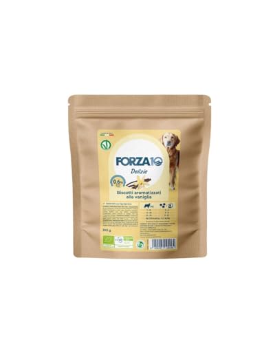 Forza 10 Biscotti Cane Delizie Bio Vaniglia, snack per cani adulti di tutte le taglie e razze, per soggetti tendenti al sovrappeso e sedentari | 3 confezioni da 300 grammi l'una.