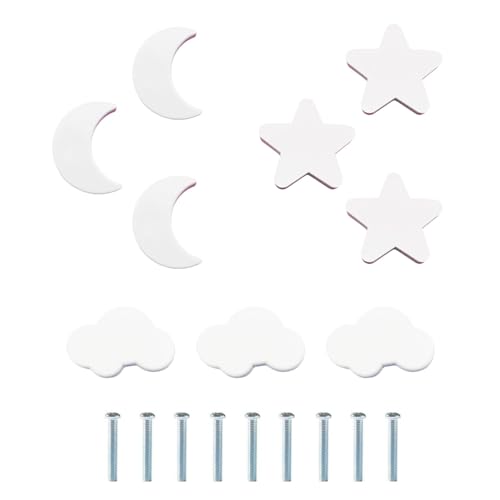 MHwan tiradores cajones, 9 piezas goma blanda anticolisión tiradores cocina, estrellas, luna y nubes pomos y tiradores infantiles, para garantizar la seguridad del bebé (Blanco)