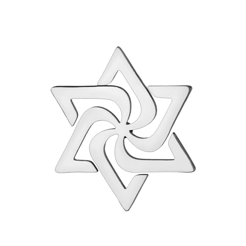 Image of TEAMER Spiral Judaism Star of David Brooch Pins Stainless Steel Jewish Religious Suit Collar Badge Pin Amulet Jewelry
