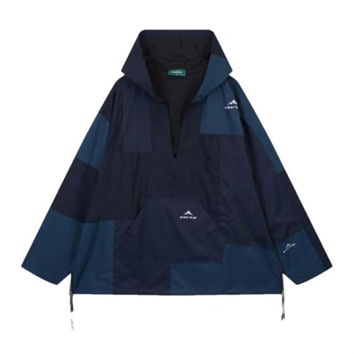 Chaqueta de bloque de color con capucha ancha y cremallera JXQXHCFS