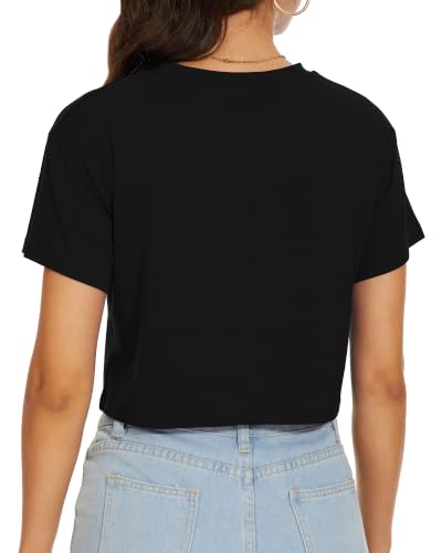 Image of Womens Crop Tops Summer Short Sleeve Round Neck T-Shirts Loose Fit Blouse
