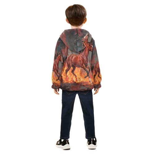 Fiery Horses Galloping Through Flames Toddler Fleece Jacket Girl Boys Hooded Fleece Jacket Coat4