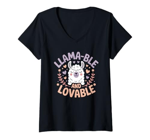 Mujer Llama-ble y adorable Llama lindas Llamas Camiseta Cuello V