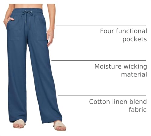 Image of Willit Women Linen Pants Wide Leg Casual Palazzo Pants Cotton Linen Lounge Beach Summer Pants with Pockets 29 inch /31 inch / 33 inch
