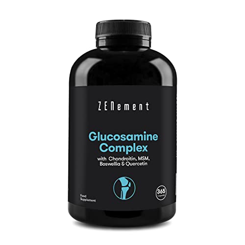 Zenement | Glucosamina Complex, con Condroitina, MSM, Boswellia y Quercetina, 365 Cápsulas | Para el dolor en las Articulaciones | No-GMO, GMP, sin aditivos, sin Gluten